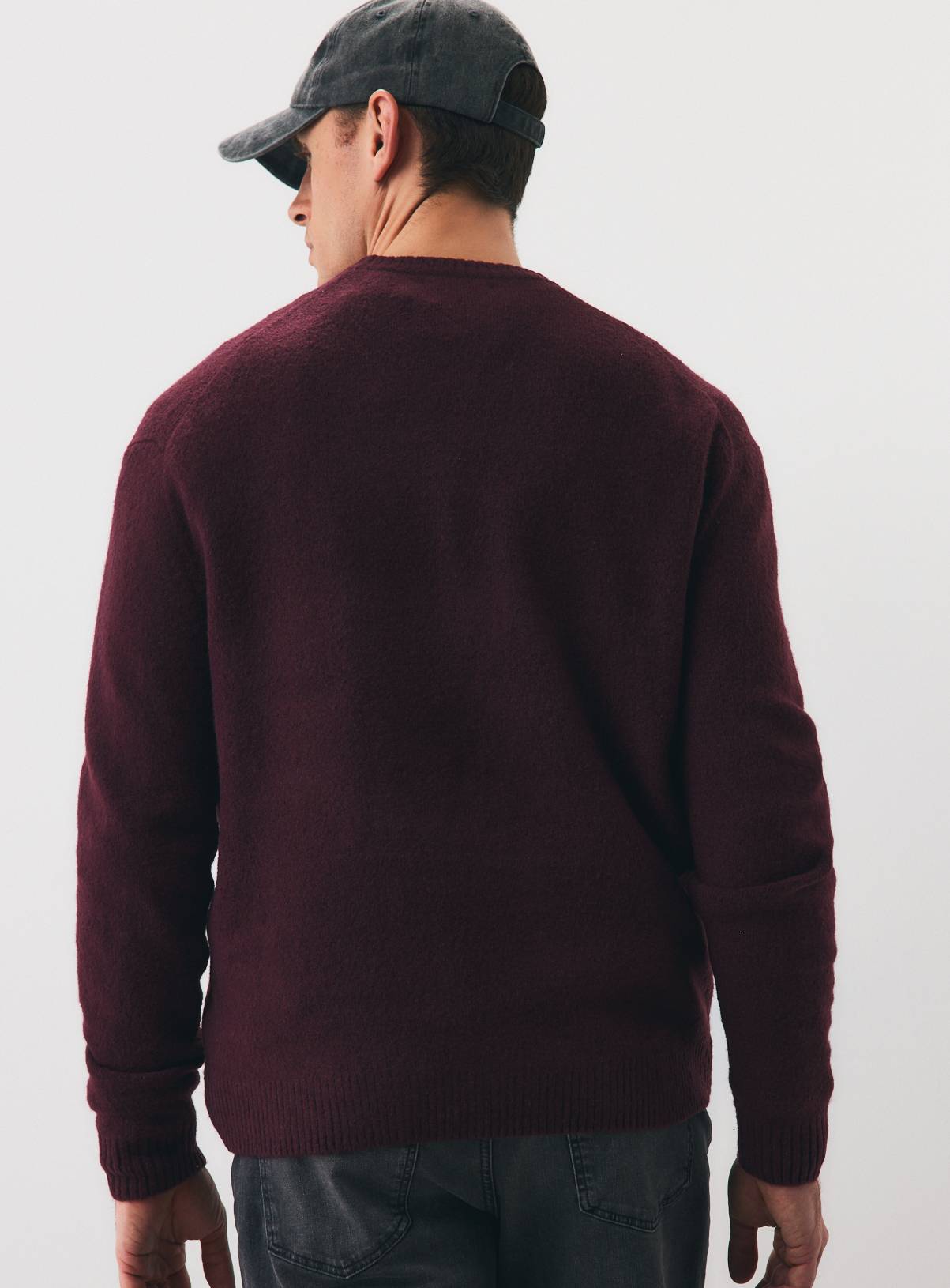 Dark Red Relaxed Soufflé Crew Neck Jumper M - Image 5